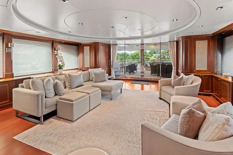 Slide: The Image of Luxurious 2008 Benetti Classic yacht interior with elegant seating and large windows. - 74