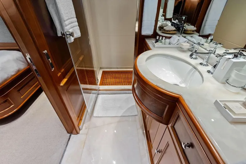 Slide: The Image of Luxurious bathroom on 2008 Benetti Classic yacht with elegant wood and marble finishes. - 85
