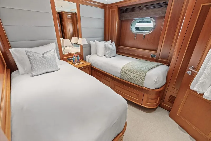Slide: The Image of Luxurious twin cabin on 2008 Benetti Classic yacht with elegant wood finishes. - 88
