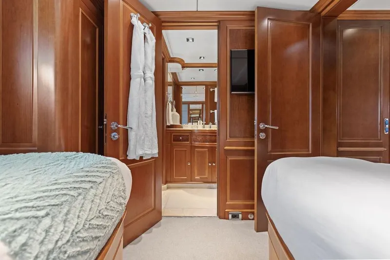 Slide: The Image of Luxurious 2008 Benetti Classic yacht interior with wooden paneling and elegant furnishings. - 89