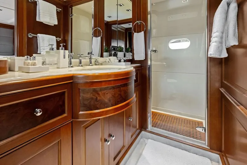 Slide: The Image of Luxurious 2008 Benetti Classic yacht bathroom with elegant wood cabinetry and modern fixtures. - 90