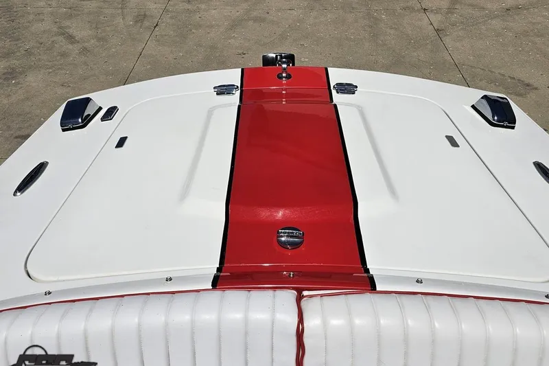 Slide: The Image of 1997 Donzi 18 Classic boat with red and white deck design. - 76