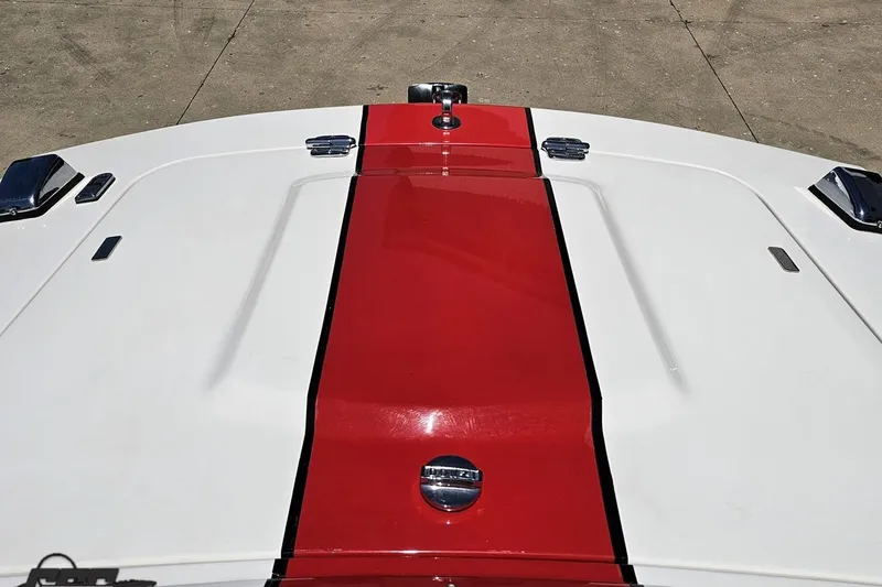 Slide: The Image of 1997 Donzi 18 Classic boat with red and white deck design. - 77