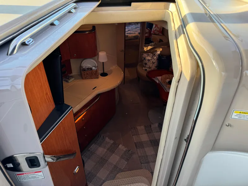 Slide: The Image of Interior of 2001 Sea Ray 380 Sundancer with cozy cabin. - 19