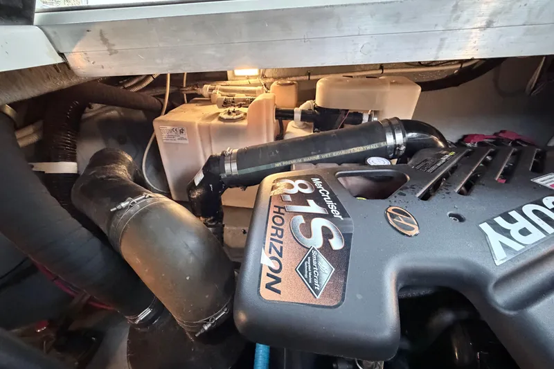 Slide: The Image of Engine compartment of a 2001 Sea Ray 380 Sundancer with MerCruiser 8.1S Horizon engine. - 53