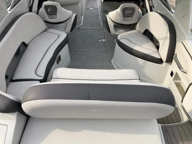 Slide: The Image of Interior of 2023 Crownline 270 XSS with luxurious seating. - 15