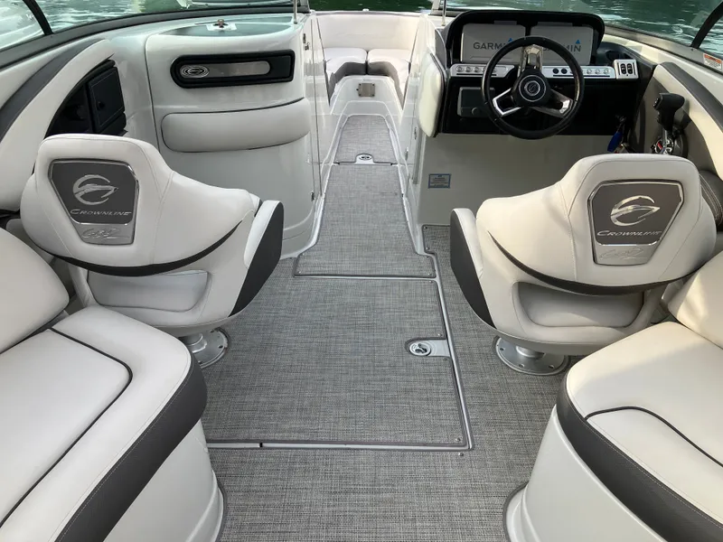 Slide: The Image of Interior of 2023 Crownline 270 XSS boat with luxurious seating. - 18