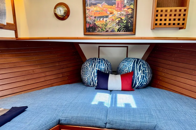 Slide: The Image of Cozy cabin interior of 1996 Grand Banks 46 Heritage CL with nautical decor. - 49