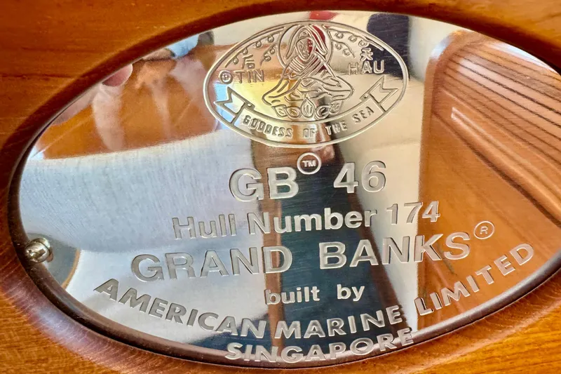 Slide: The Image of Plaque of 1996 Grand Banks 46 Heritage CL, Hull Number 174, by American Marine Limited. - 91