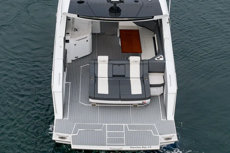 Slide: The Image of Aerial view of 2022 Cruisers 42 GLS yacht on the water. - 21