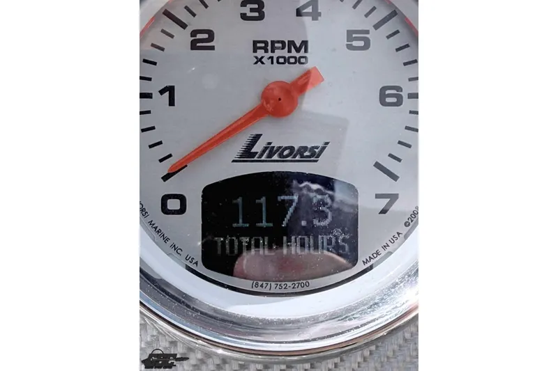 Slide: The Image of Tachometer of 2019 Baja 27 Outlaw showing 117.3 total hours. - 46
