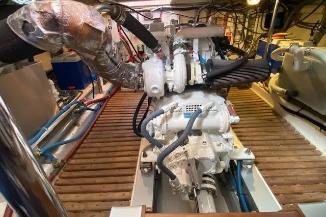 Slide: The Image of Engine room of 2000 Grand Banks 36 Classic yacht with visible machinery and components. - 20
