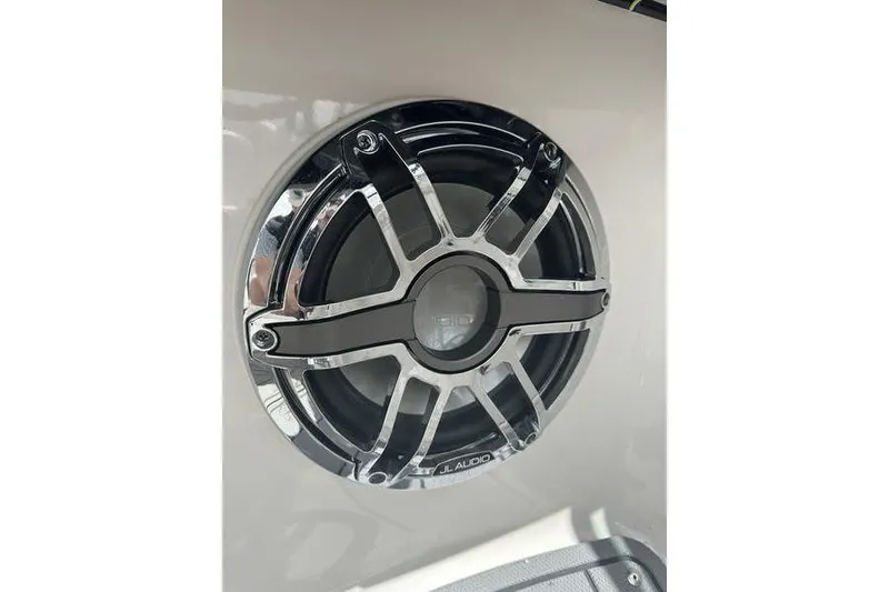Slide: The Image of Chrome JL Audio speaker on 2021 Chaparral 21 Surf boat. - 20