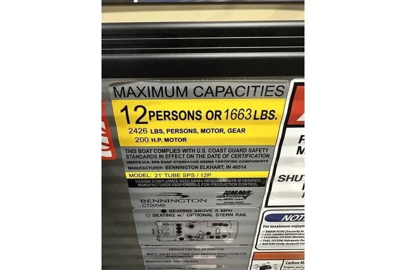 Slide: The Image of Capacity label for 2026 Bennington S Swingback 22 SSB, 12 persons or 1663 lbs. - 3