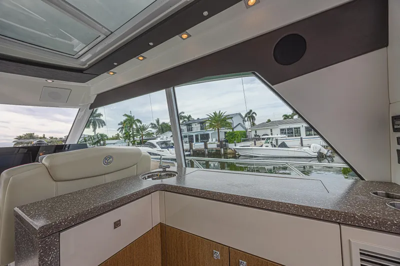 Slide: The Image of Interior view of 2012 Cruisers Yachts 48 Cantius with waterfront scenery. - 29