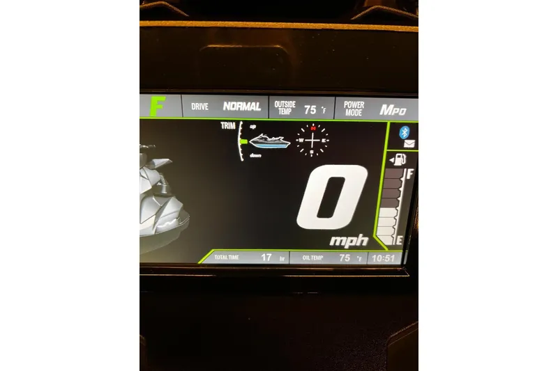 Slide: The Image of Dashboard of 2023 Kawasaki Jetski Ultra 310LX showing speed, trim, and temperature. - 11