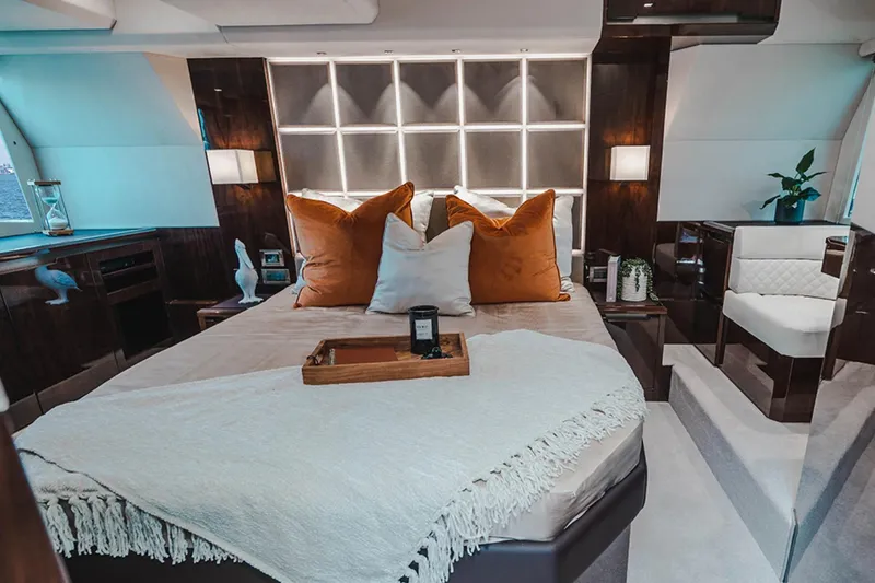 Slide: The Image of Luxurious interior of 2024 Galeon 470 Sky yacht with elegant bedroom design. - 11