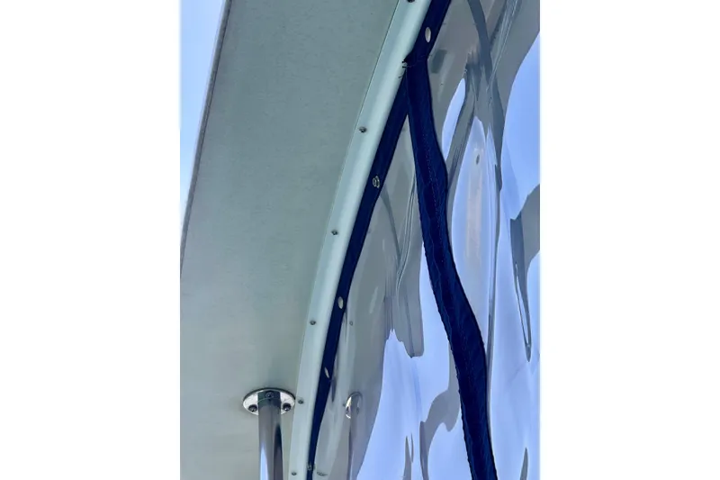Slide: The Image of Close-up of 1985 Californian 35 Motor Yacht hull with blue reflections. - 19