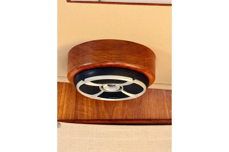 Slide: The Image of Wooden speaker enclosure on 1985 Californian 35 Motor Yacht interior ceiling. - 55