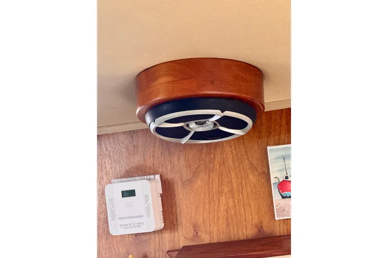 Slide: The Image of Ceiling speaker and smoke alarm on 1985 Californian 35 Motor Yacht interior. - 56