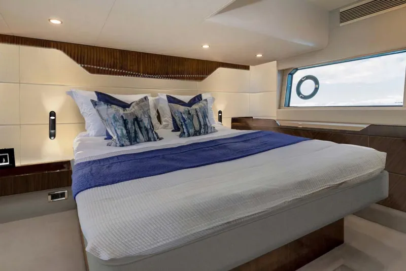 Slide: The Image of Manufacturer Provided Image: Luxurious bedroom interior of 2026 Fairline Targa 50 Edition yacht with modern design. - 7