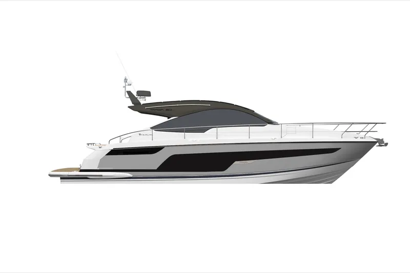 Slide: The Image of 2026 Fairline Targa 50 Edition luxury yacht, sleek design, side view. - 9