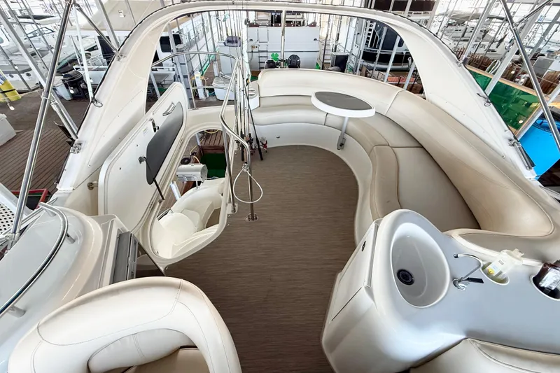 Slide: The Image of Luxurious 2011 Meridian 391 Sedan yacht interior with plush seating and modern amenities. - 8
