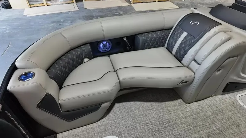 Slide: The Image of Luxurious seating in Barletta Lusso L23UC 2026 pontoon boat. - 23