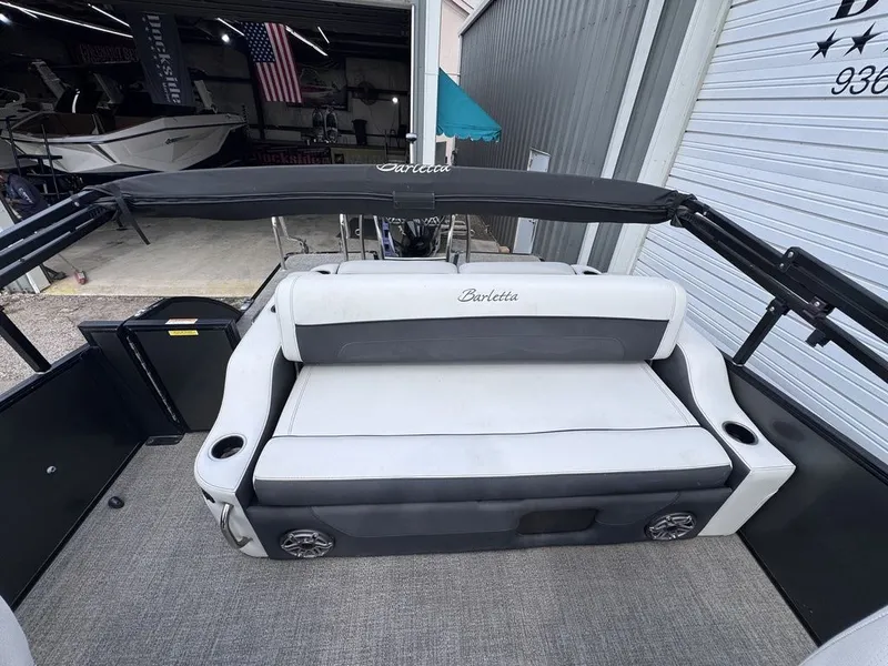 Slide: The Image of Interior of a 2021 Barletta Boats 23UC with gray seating. - 5