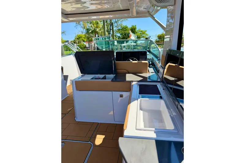 Slide: The Image of 2023 Aviara AV40 OB boat interior with sleek design and modern amenities. - 7
