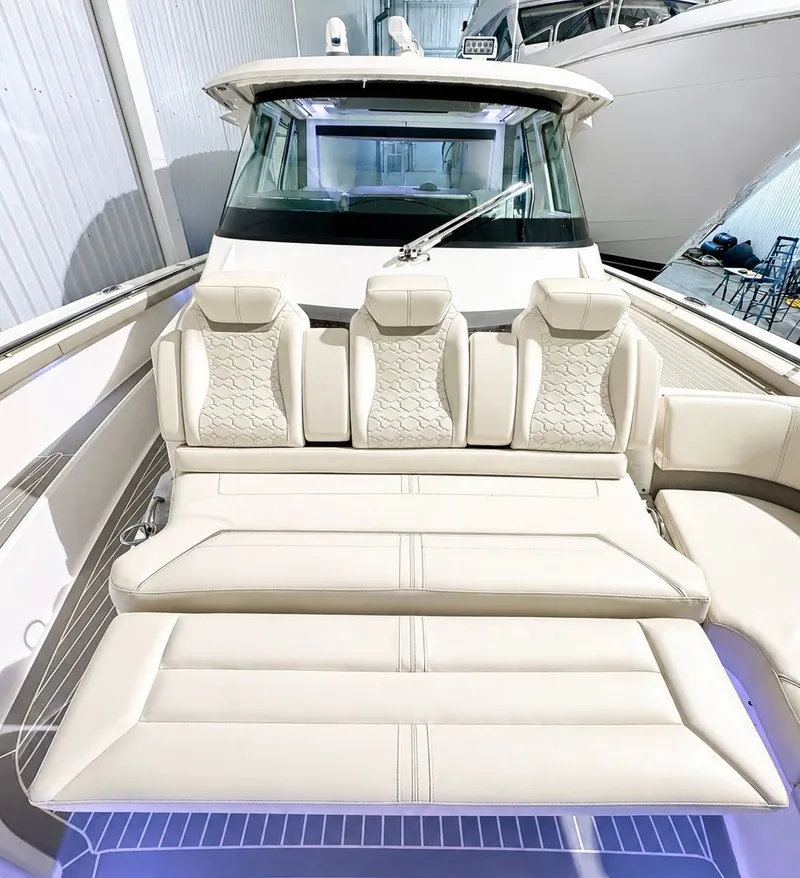 Slide: The Image of Luxurious seating on the 2023 Tiara Yachts 48 LS. - 10
