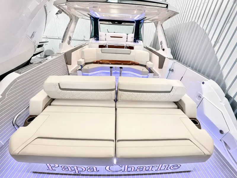 Slide: The Image of Luxurious interior of 2023 Tiara Yachts 48 LS with elegant seating. - 12