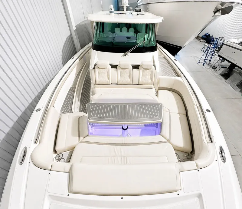 Slide: The Image of Luxurious interior of 2023 Tiara Yachts 48 LS with elegant seating. - 2