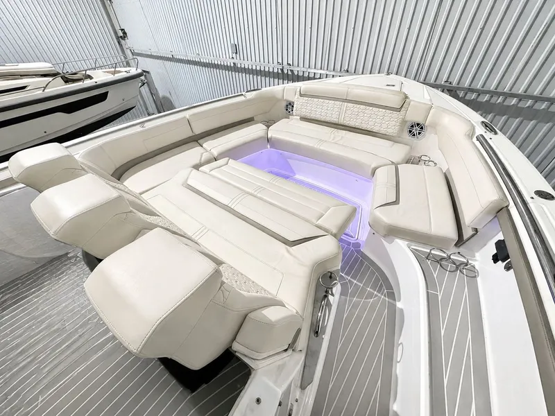 Slide: The Image of Luxurious interior of 2023 Tiara Yachts 48 LS with elegant seating. - 9