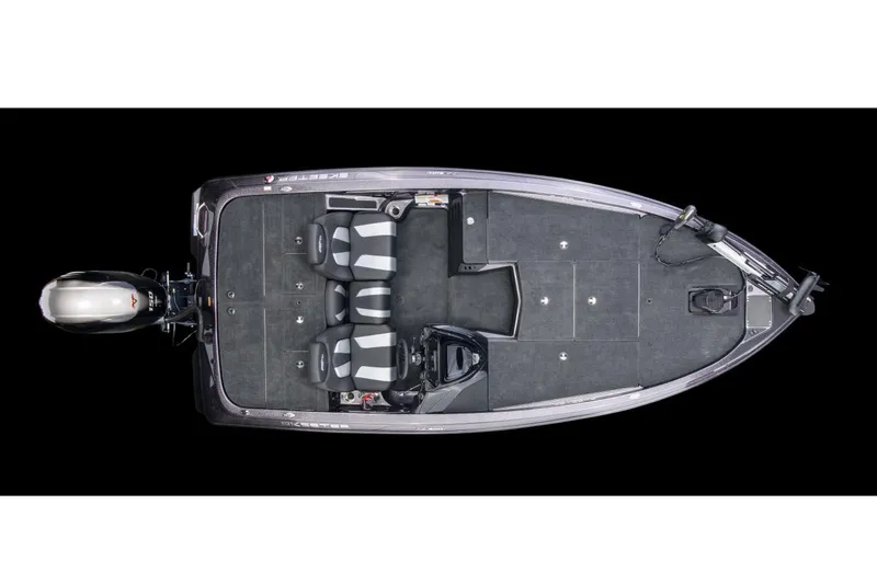 Slide: The Image of Manufacturer Provided Image: 2022 Skeeter ZX 150 bass boat, top view, black and gray interior. - 8
