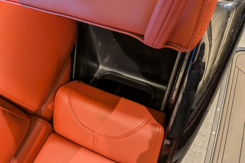 Slide: The Image of Red leather seating in 2026 Regency 230 DL boat interior. - 8