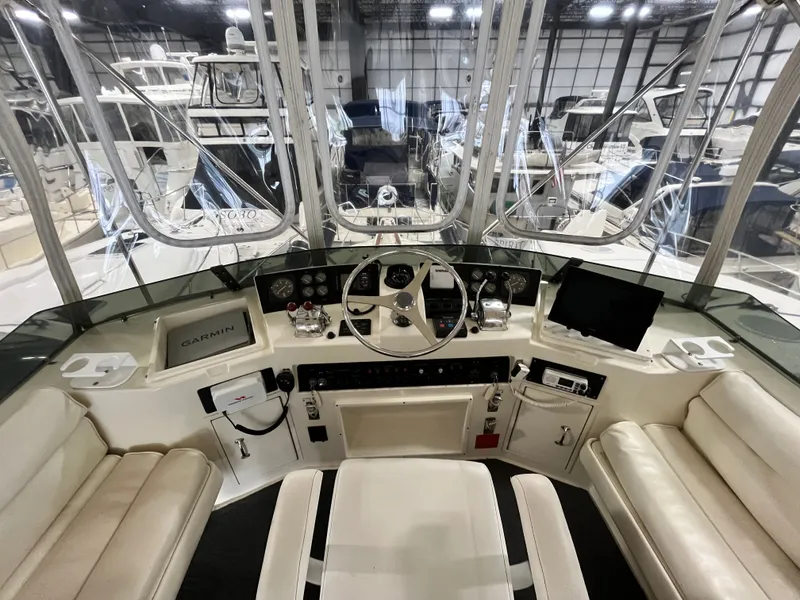 Slide: The Image of Interior view of 1991 Hatteras 40 DC helm station. - 1
