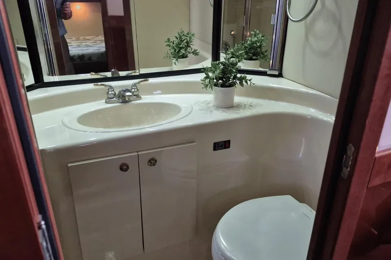 Slide: The Image of Bathroom interior of 2008 Meridian 490 Pilothouse yacht with sink and plant. - 18