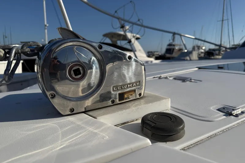 Slide: The Image of Close-up of Lewmar winch on 1998 Luhrs Tournament 320 Convertible boat deck. - 5
