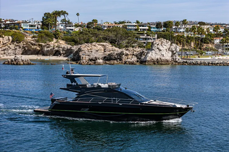 Slide: The Image of Luxury yacht Galeon 640 Fly 2016 on calm waters near coastal landscape. - 6