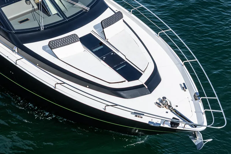Slide: The Image of Aerial view of 2016 Galeon 640 Fly yacht on the water. - 9