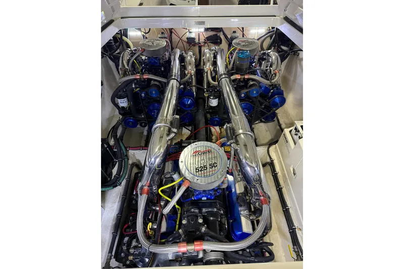 Slide: The Image of Engine compartment of a 2000 Fountain 47 Lightning boat with dual 525 SC engines. - 9