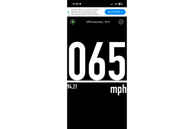 Slide: The Image of Speedometer app displaying 65 mph on a 2010 Donzi 29 ZF Open boat. - 1