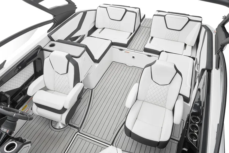 Slide: The Image of Manufacturer Provided Image: 2026 Yamaha Boats 252S interior with luxurious white seating and modern design. - 5