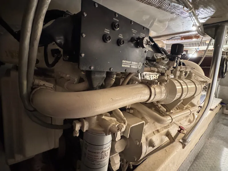 Slide: The Image of Engine room of a 1995 Ocean Yachts 42 SS with Detroit Diesel. - 43