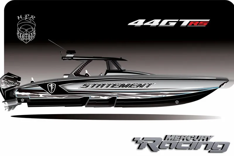 Slide: The Image of 2027 R-Sport Powerboats 47, sleek design, Mercury Racing engine, high-performance speedboat. - 4