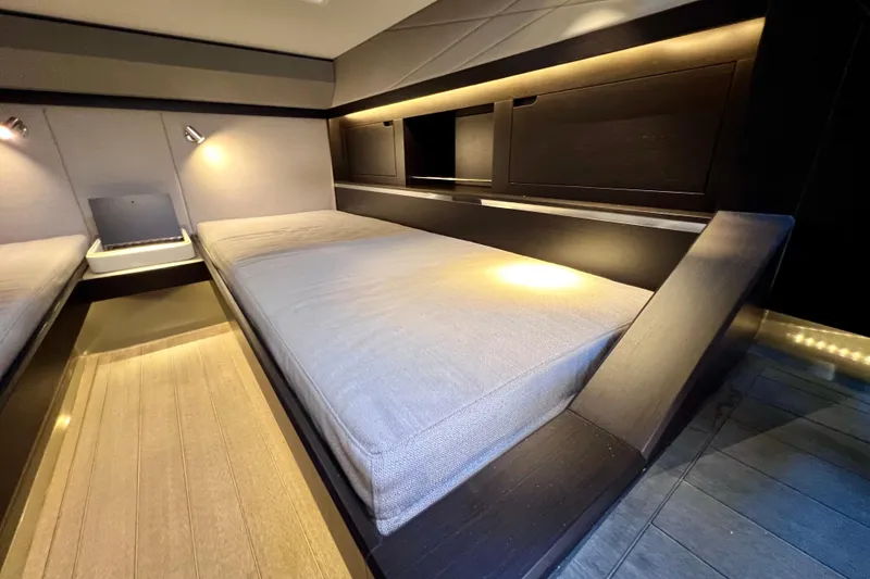 Slide: The Image of Luxurious interior cabin of 2022 Windy SR 44 BLACKHAWK yacht with modern lighting. - 103