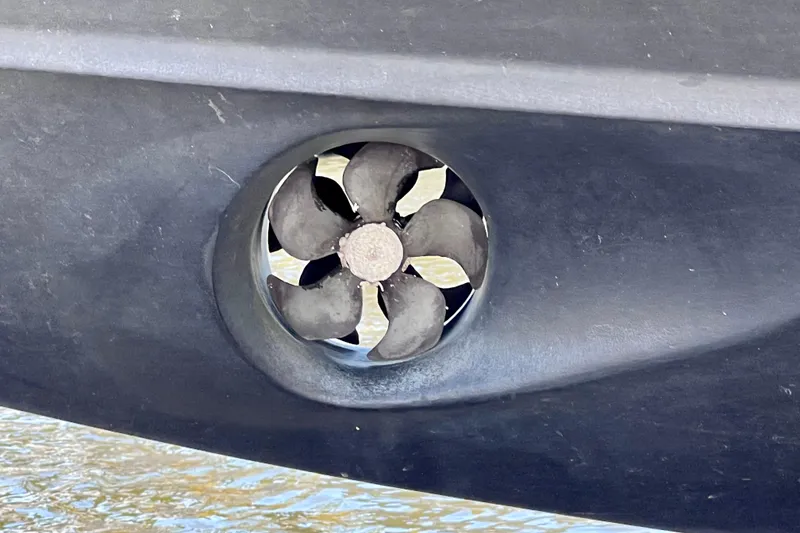 Slide: The Image of Close-up of a 2022 Windy SR 44 BLACKHAWK boat propeller in water. - 13