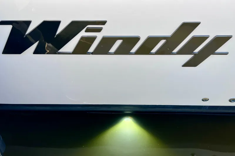 Slide: The Image of Windy SR 44 BLACKHAWK 2022 logo on boat hull with underwater lighting. - 15