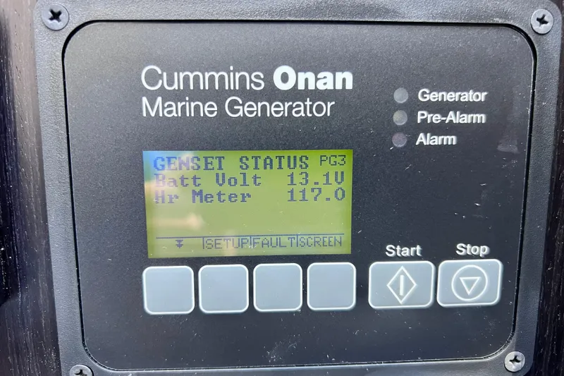 Slide: The Image of Cummins Onan marine generator display on 2022 Windy SR 44 BLACKHAWK, showing battery voltage and hour meter. - 89